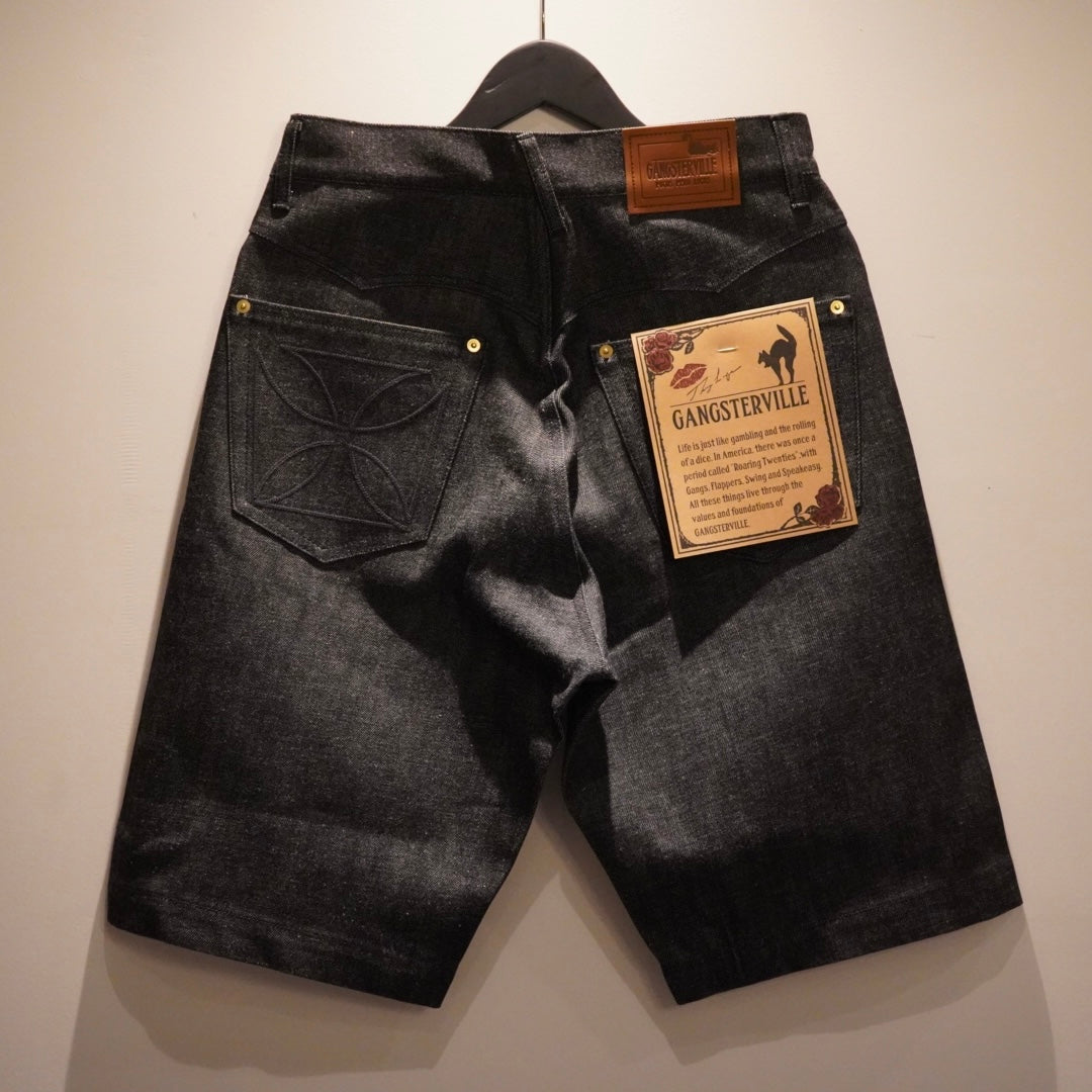 THUG - DENIM SHORTS IRON CROSS BLACK × BLACK / GSV9905