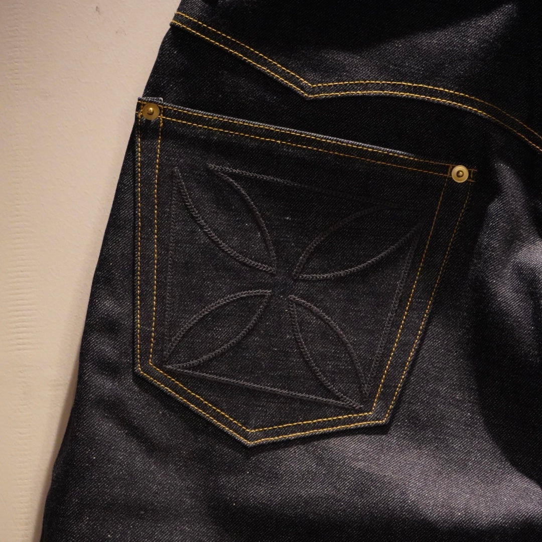 THUG - DENIM SHORTS IRON CROSS INDIGO × BLACK / GSV9905