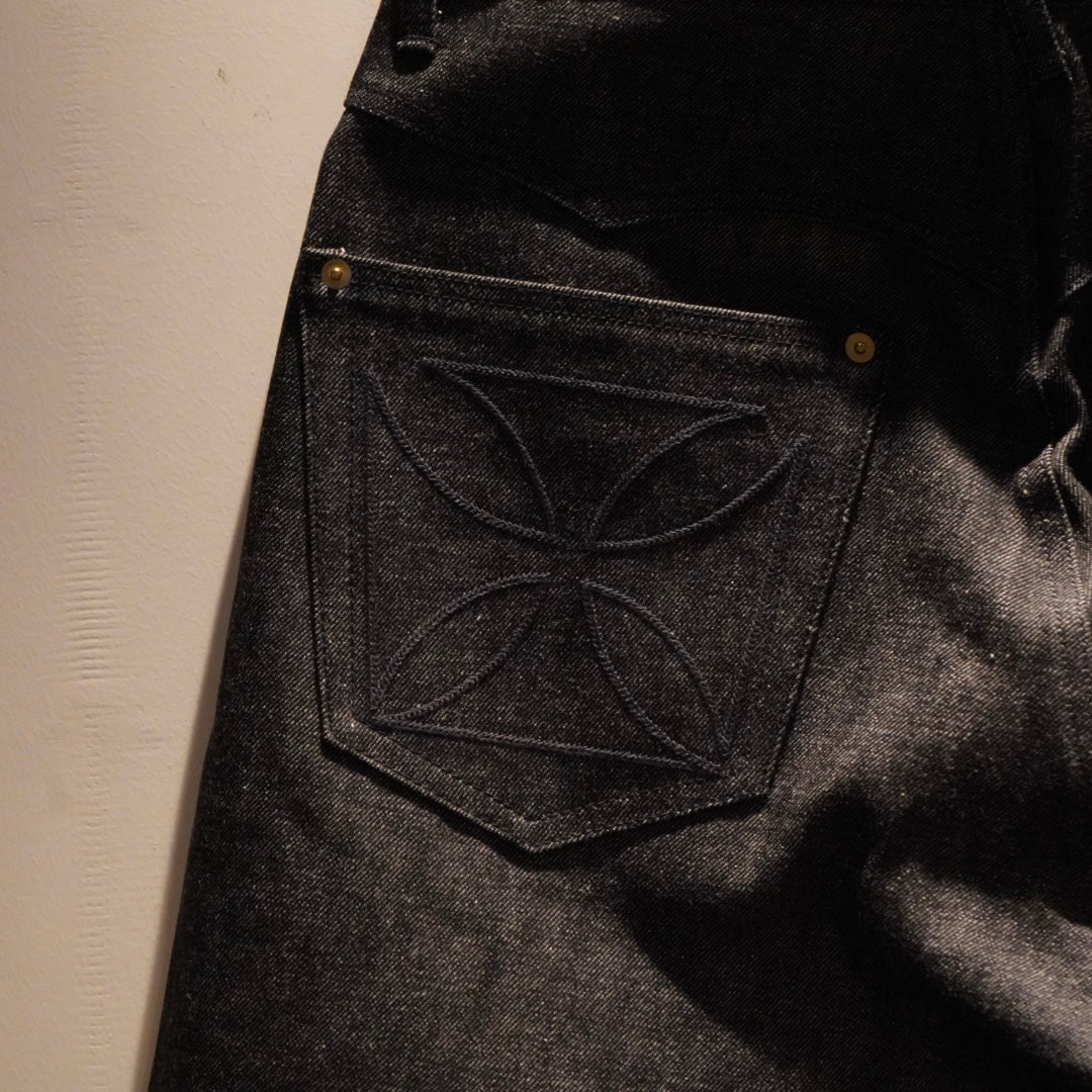 THUG - DENIM SHORTS IRON CROSS BLACK × BLACK / GSV9905